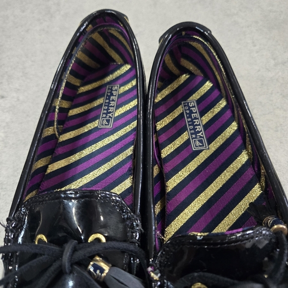 🐢 Sperry Patent Leather Black boat shoes Size 9 super shiny! - Picture 9 of 13